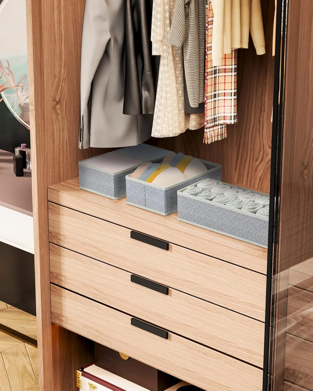 DIMJ Drawer Organizer Clothes Storage - 16 Pack Baby Dresser Organizer for Nursery, Foldable Drawer Dividers for Bedroom Closet Organization, Fabric Storage Bins for Socks, Underwears, Bras