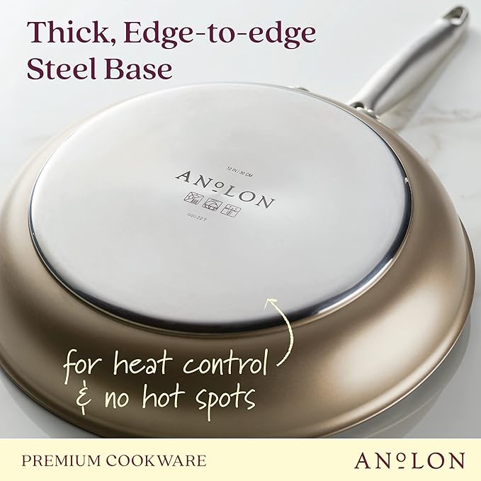 Anolon Ascend Hard Anodized Nonstick Frying Pan/Skillet - Good for All Stovetops (Gas, Glass Top, Electric & Induction), Dishwasher & Oven Safe with Stainless Steel Handle, 12 Inch - Bronze