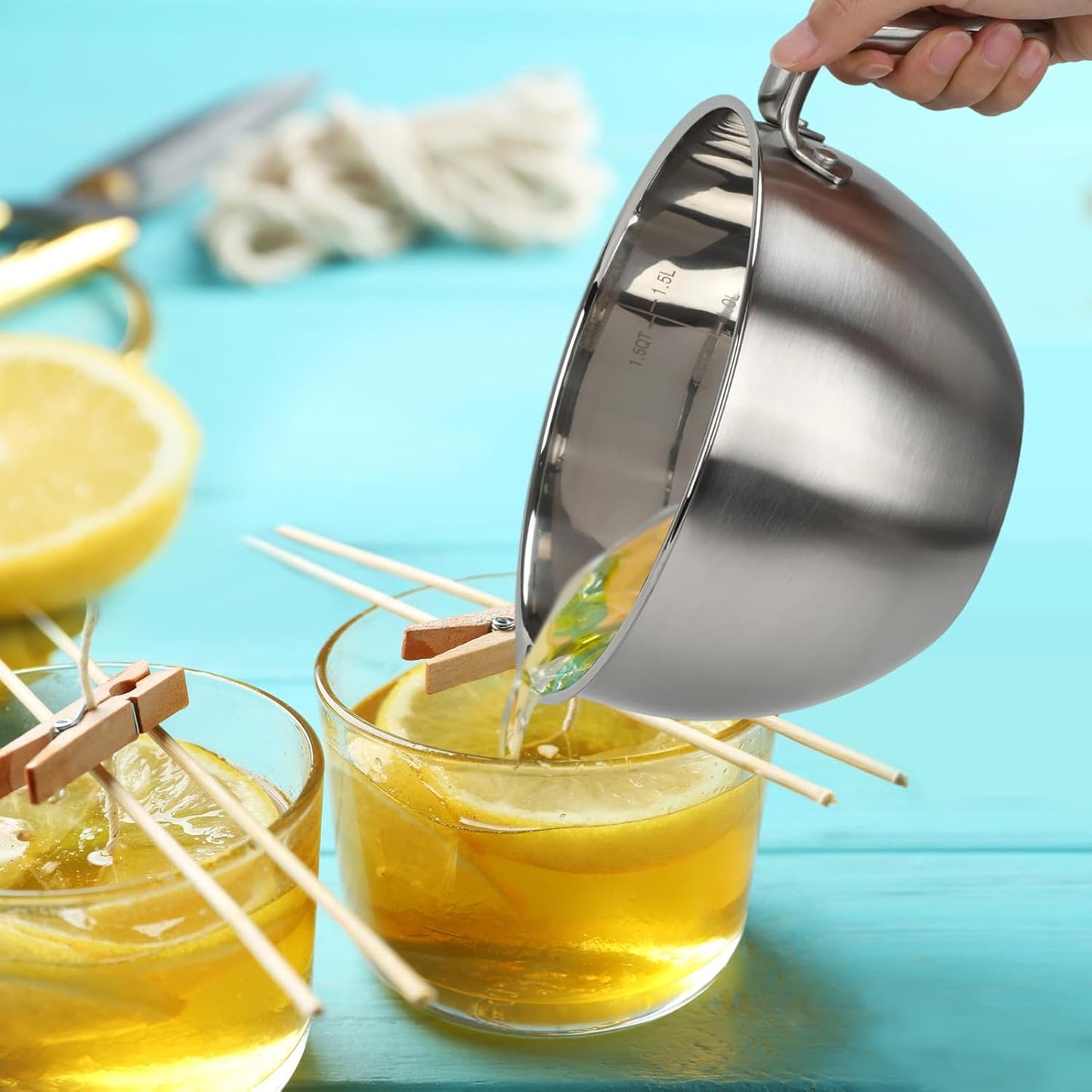 3PCS Double Boiler Pot Set, 2000ML/1.8QT Mixing Bowl with Scale 2800ML/ 2.54QT Stainless Steel Heating Pot with Silicone Spatula for Cheese Chocolate Candy Candle Soap Wax Melting (2000ml+2800ml)