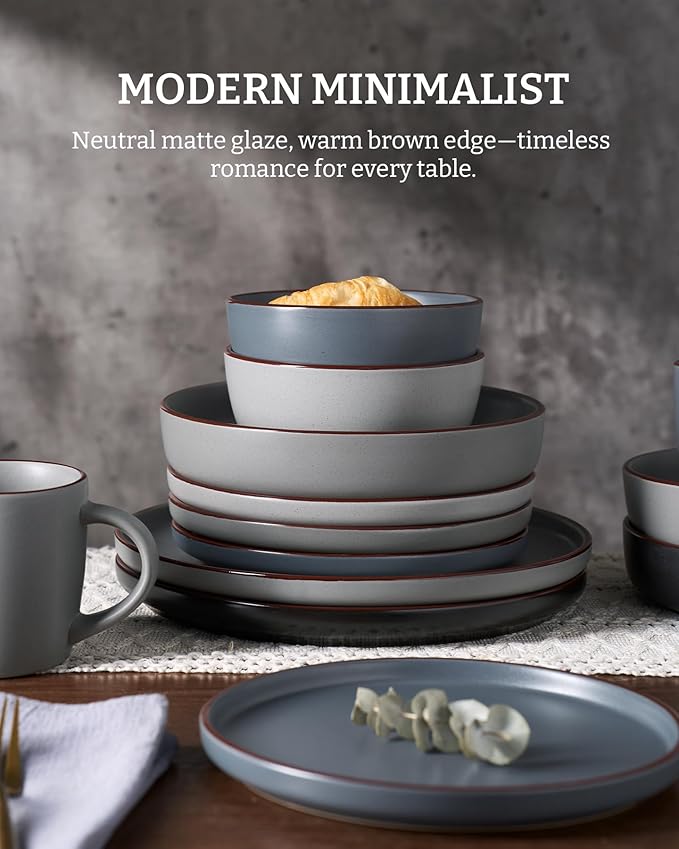 Famiware Mercury Dinnerware Sets with Pasta Bowls, Service for 4 (16 Pieces), Plates and Bowls Sets, Microwave and Dishwasher Safe Dishes Set, Multi-color