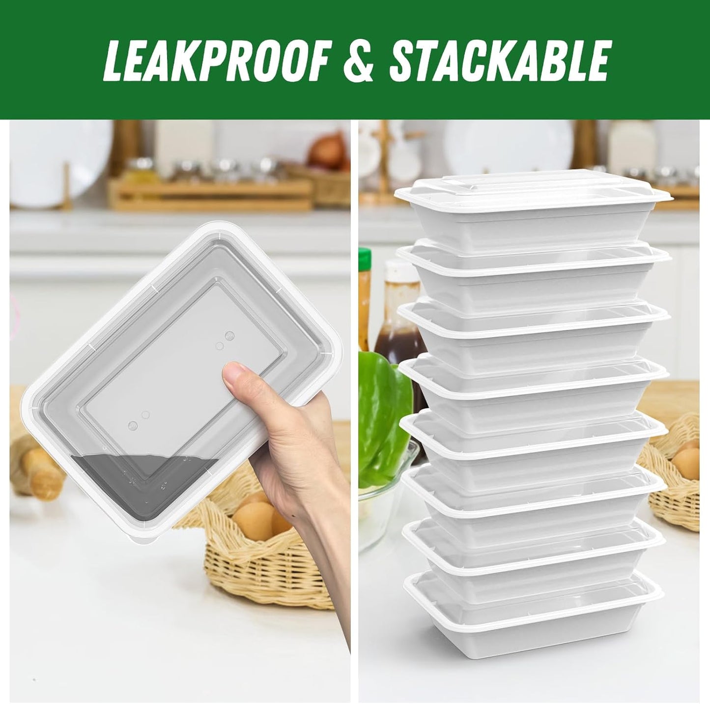 50 Pack (100-Piece) 32 oz Meal Prep Containers Reusable with Easy Open Lids, Sturdy Leakproof Food Safe, Microwave Freezer Dishwasher Safe, To Go Take Out Plastic Food Storage Pans with Lids, Silver