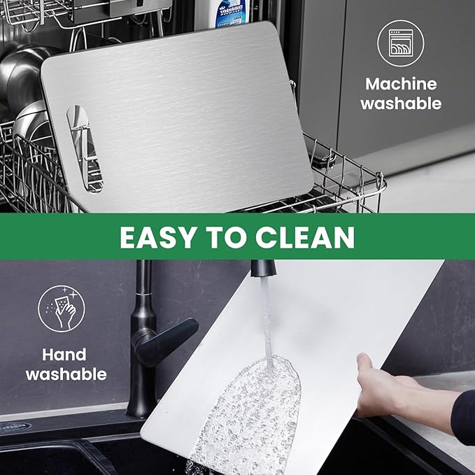 2 Pack, 100% Pure Titanium Cutting Board - 15x11 Inch Non-Slip Kitchen Chopping Board, Dishwasher Safe, Scratch Resistant, Easy to Clean, Durable & Hygienic for Meat, Vegetables, and Fruits