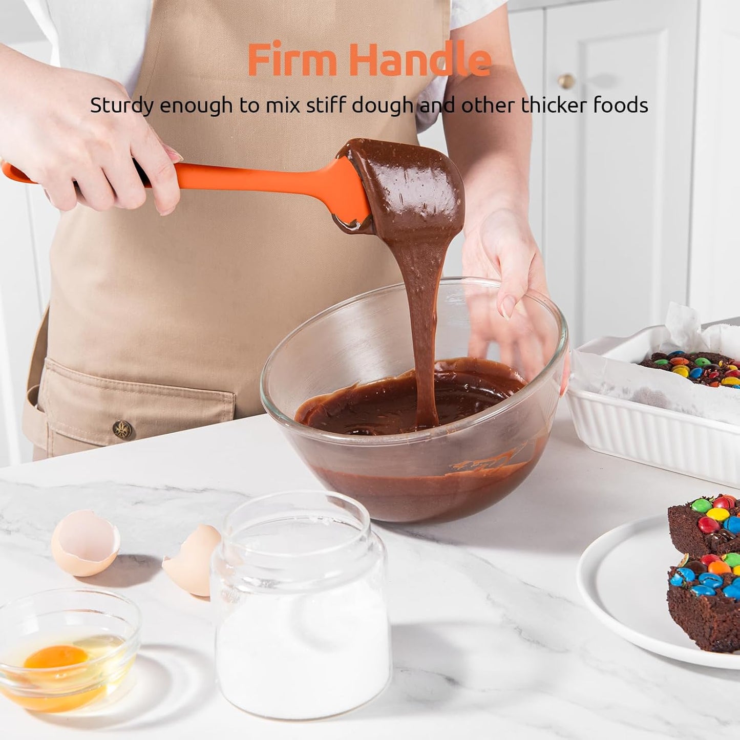 U-Taste Flat Spatula & Spoon Spatula: 11.38in 600ºF Heat Resistant Silicone Bowl Scraper, Flexible Rubber Kitchen Cooking Mixing Utensil with Upgraded Non-Stick Surface (Set of 2, Orange)