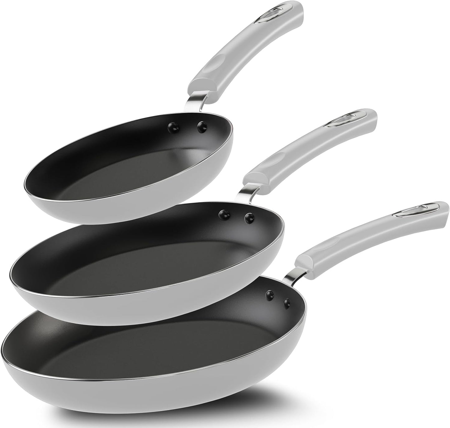 Utopia Kitchen Nonstick Cookware 3 Piece Set, Non-Stick Frying Pans with Induction Bottom, 8, 9.5 & 11 Inches Frying Pans with Bakelite Handles, PFOA Free, Silver & Black