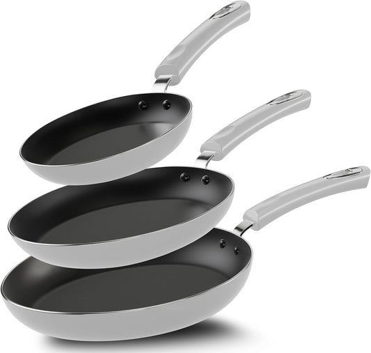 Utopia Kitchen Nonstick Cookware 3 Piece Set, Non-Stick Frying Pans with Induction Bottom, 8, 9.5 & 11 Inches Frying Pans with Bakelite Handles, PFOA Free, Silver & Black