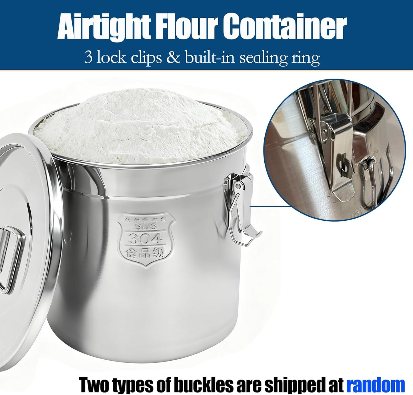304 Stainless Steel Airtight Canister 5.55Gal /710.4oz/21L Airtight Food Storage Container with Lid and Lock Clips, Large Metal Storage Canister for Coffee Beans, Flour, Tea, Sugar, Cereals