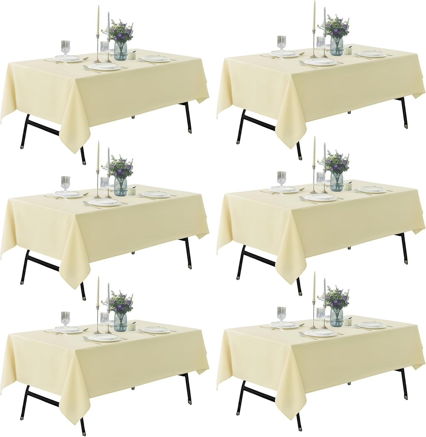 6-Pack 60x120 inch Beige Table Cloths, Solid Stain and Wrinkle Resistant Oblong Tablecloth, Premium Plain Weave Polyester Fabric Rectangle Table Linen Covers for Hotel, Wedding