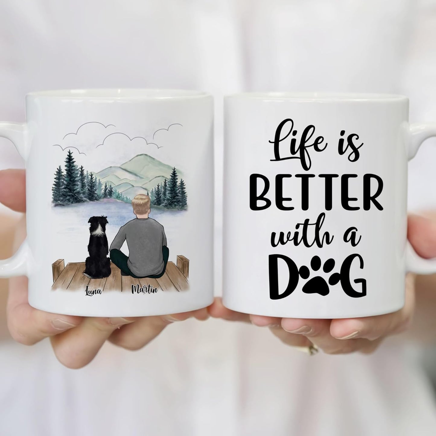 Gossby Personalized Dog Mug - Life is Better with a Dog (Man - Dog) - Custom Dog Dad Coffee Mugs with Dog Sayings - Personalized Dog Dad Gift for Dog Lover - 11oz, 15 oz Dog Mug Gift for Owner