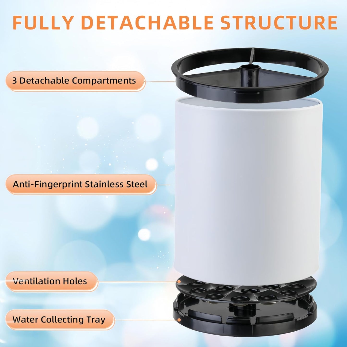 Kitchen Utensil Holder Extra Large 360°Rotating For Counter Organizer Stainless Steel Storage Cooking Silverware Caddy 3 Compartment Flatware Spoon Spatula Tool Cutlery Container（White）