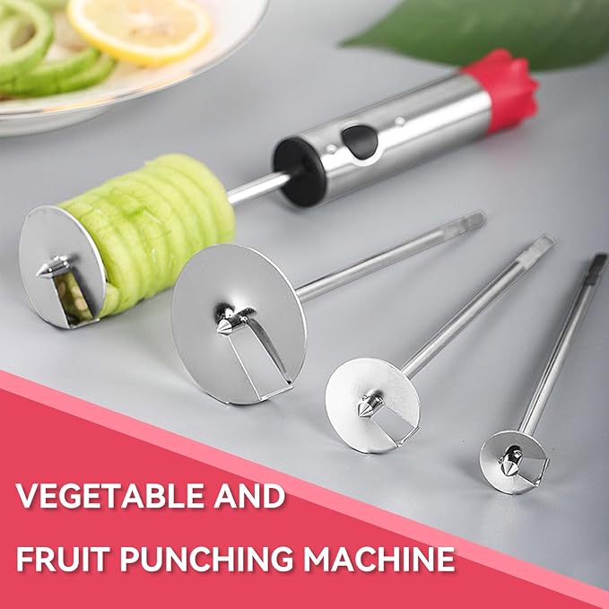 Vegetable Corer Drill, Stainless Steel Vegetable Drill Fruit Corer Veggie Spiralizer with 4 Sizes Vegetable Spinner for Zucchini Potato Corer Tool Remover Kitchen Tool