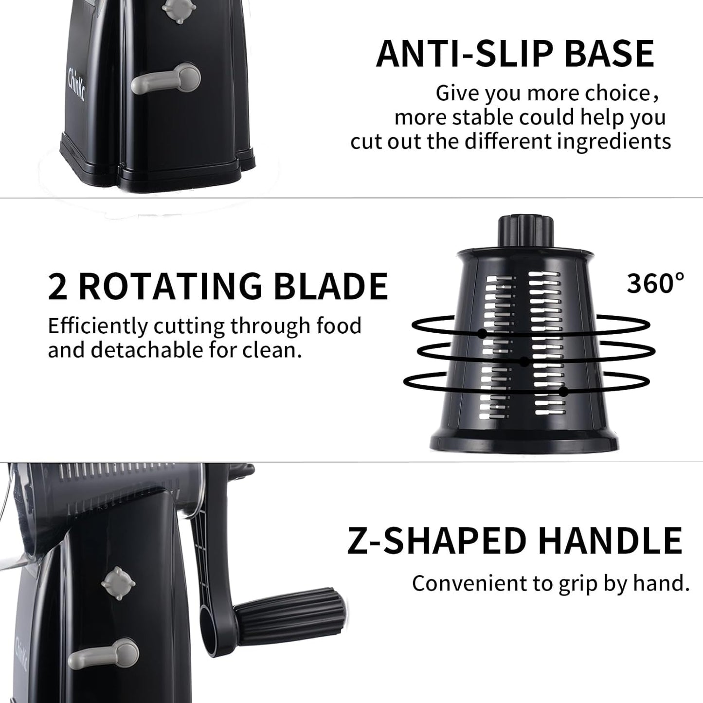 Rotary Cheese Grater Shredder - Upgraded 5 in 1 Cheese Grater with Handle and Strong Suction Base, Multi-purpose Julienne Slicer Ice Shaver Nuts Grinder for Ice, Vegetables, Fruit, Nuts