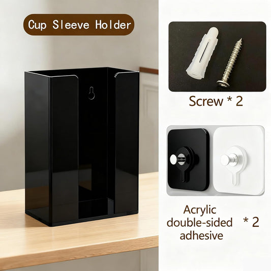 Coffee Cup Sleeve Organizer Rack-Acrylic Collar Holder Storage for Disposable Kraft Paper Cup Sleeves,Coffee Shop/Home/Kitchen Organization,Countertop or Wall Mount(Black)