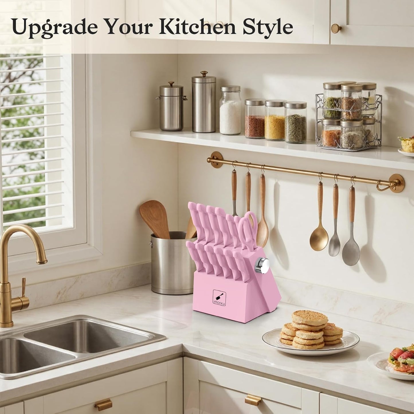 Knife Set Pink, 14pcs Knives Set For Kitchen, Japanese Kitchen Knife Sets With Block, Sashimi Knives For Fish/Meat Slicing, Apartment Essentials, Dishwasher Safe, Gifts For Women