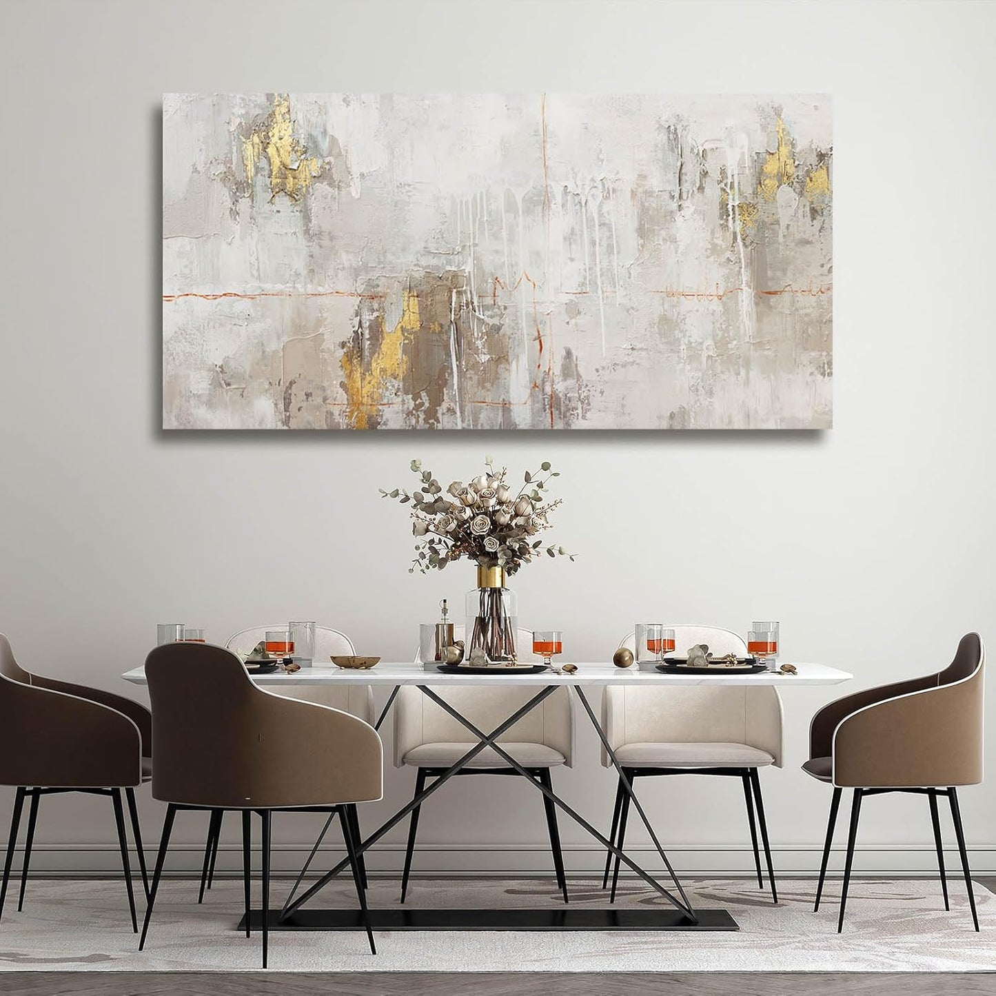 VAYIMDH White Abstract Artwork Home Decor Textured Wall Art for Office Master Bedroom Wall Decor Gold Painting for Walls 24x48 Inch Living Room Picture