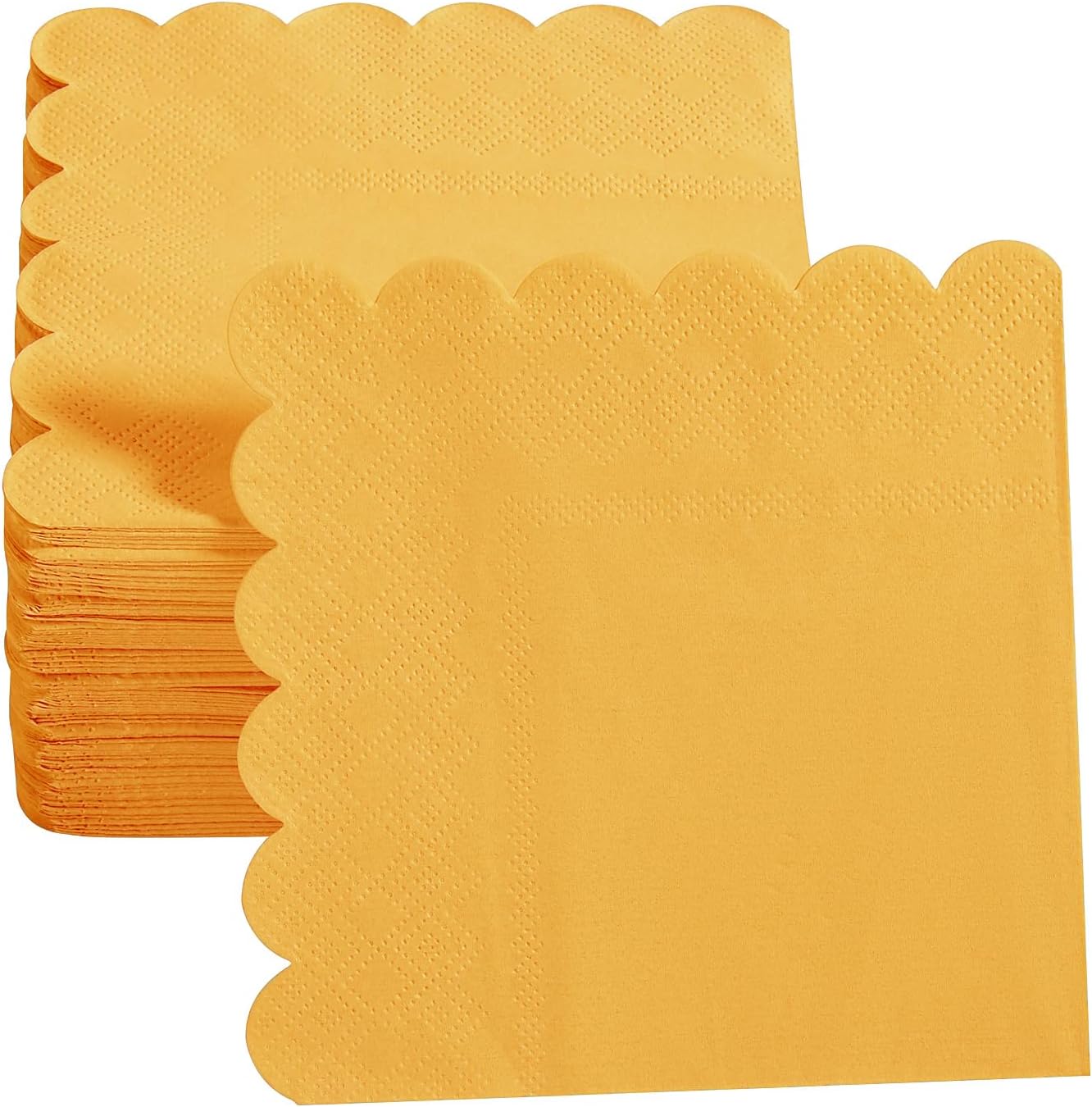 100 Pack Cocktail Napkin 2-Ply Scalloped Edged Dessert Napkins Folded 5 x 5 Inches Disposable Napkins for Dinner Wedding Birthday Party Bridal Anniversary Reception Event (Yellow)