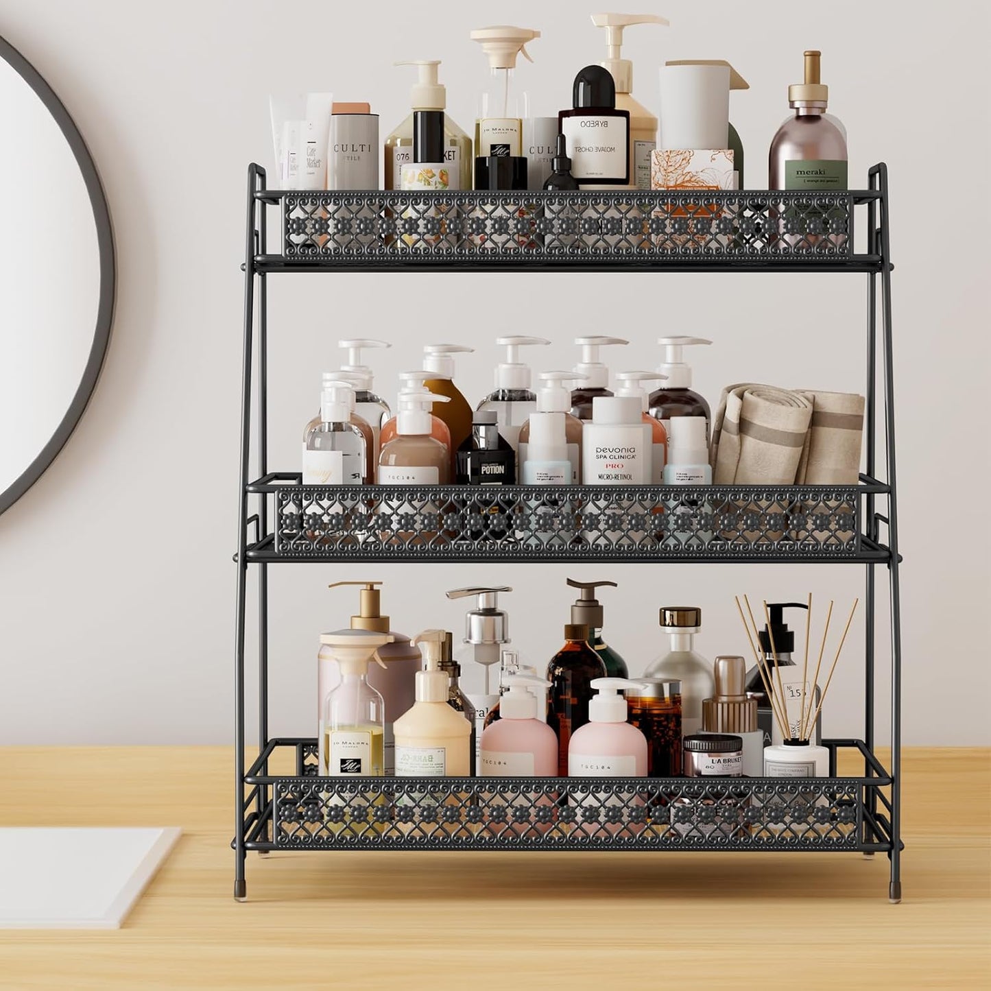 Vintage 3 Tier Spice Rack Organizer for Kitchen Counter, Bathroom Counter Organizer, 3 Tier Bathroom Counter Organizer for Spices Makeup Perfumes, Retro Countertop Organizer