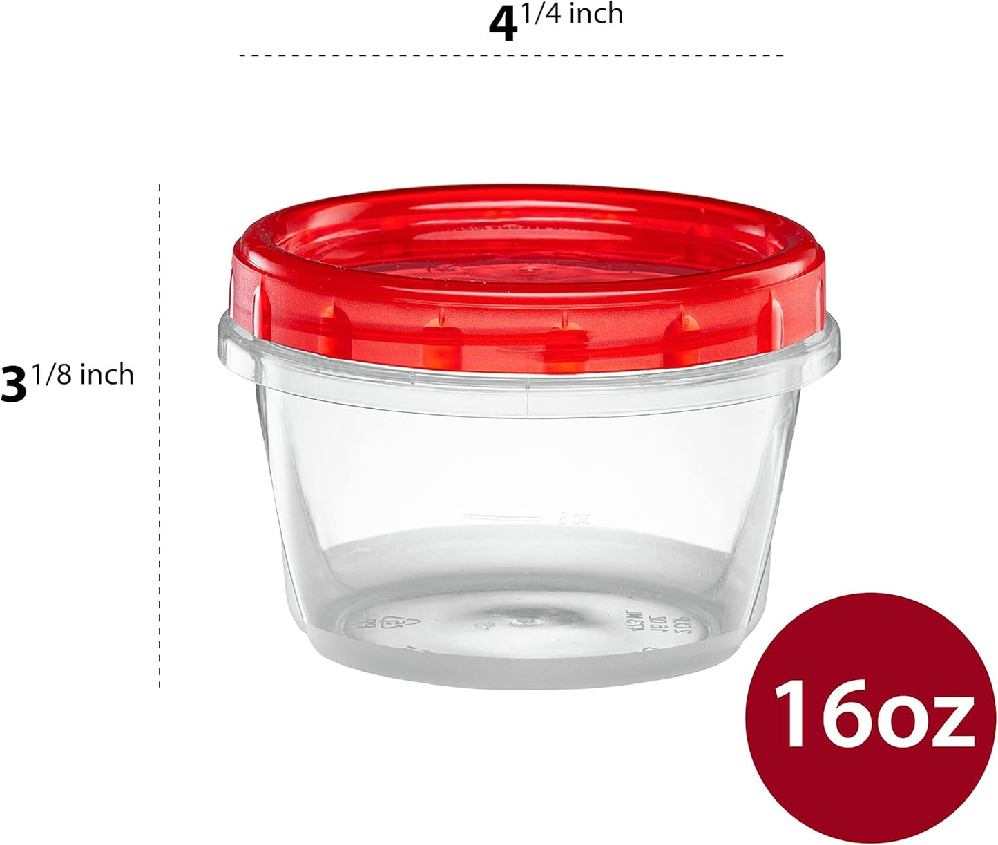 (16 Ounce 20 Pack) Twist cap Containers Clear Bottom With Red Top Screw on Lids Twist Top Food Storage Freezer Containers