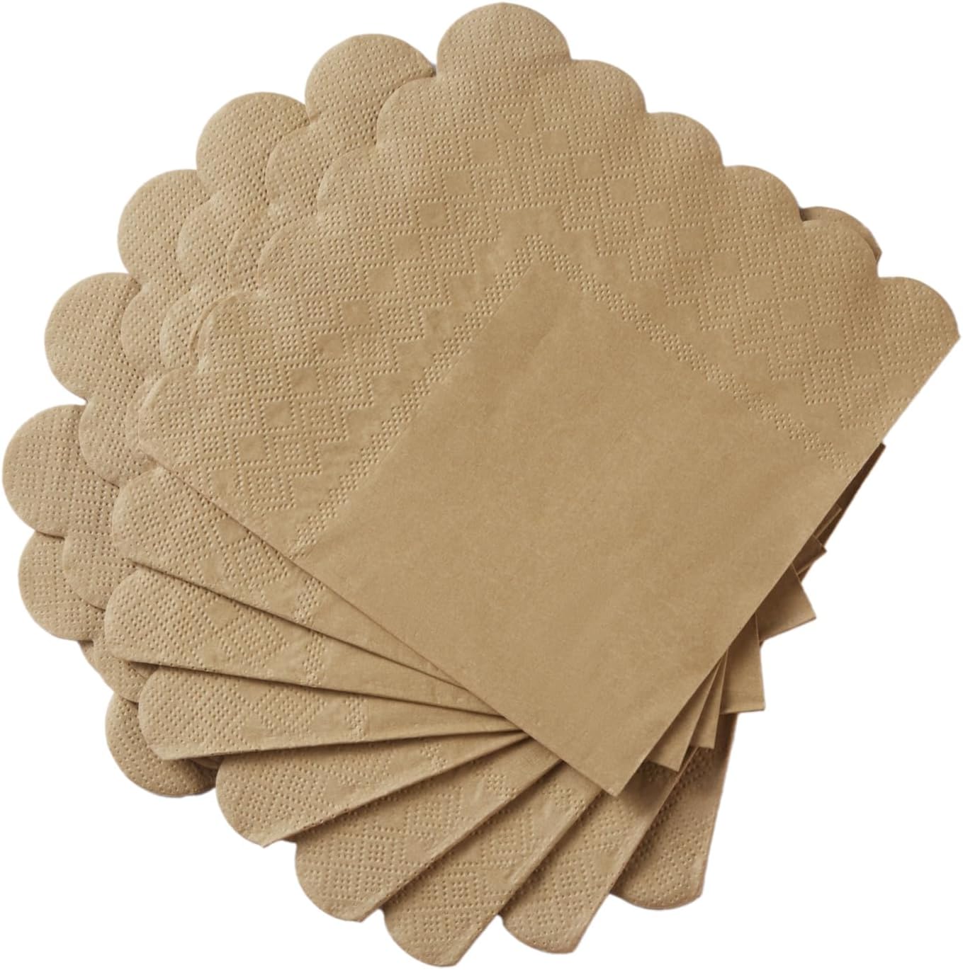 100 Pack Cocktail Napkin 2-Ply Scalloped Edged Dessert Napkins Folded 5 x 5 Inches Disposable Napkins for Dinner Wedding Birthday Party Bridal Anniversary Reception Event (Brown)