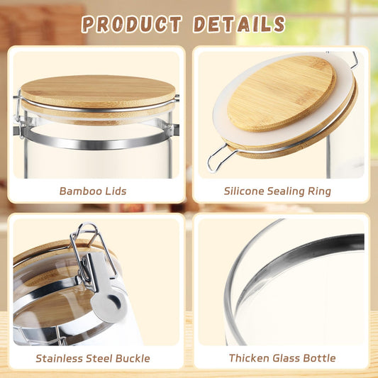 Set Of 2 Glass Jar With Bamboo Lids Empty Food Storage Jars With Locking Clamp Kitchen Canisters Glass Sealed Jar Container For Coffee Beans Sugar Tea Spices And More (1250ml/41.7oz)