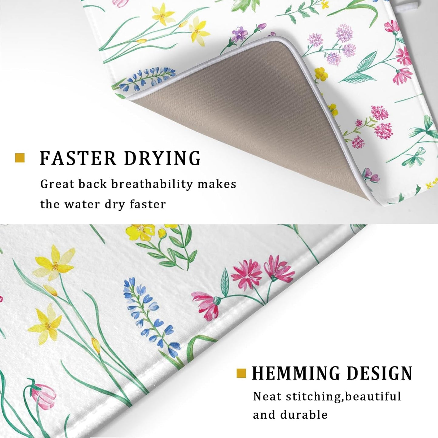 Spring Drying Mats for Kitchen Counter 18×24 Inch Watercolor Flower Large Microfiber Drying Mat Kitchen Accessories Dish Rack Mat Drainer Pad Washable Absorbent