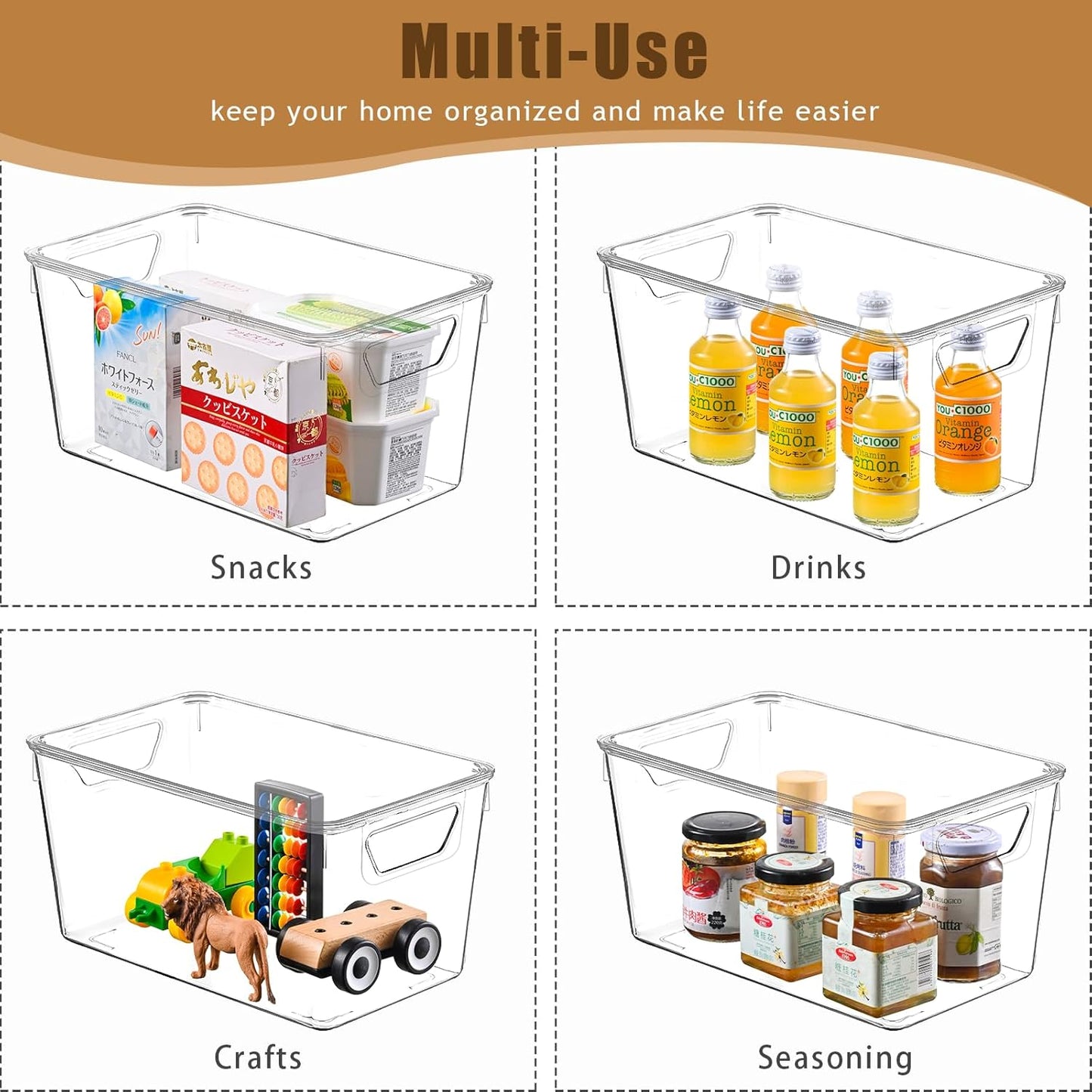 12 Pack Middle Stackable Storage Boxes for Storage and Organization, Clear Storage Bins with Lids, Plastic Storage Containers with Lids, Plastic Bins with Handles for Office, Bedroom, Study Room