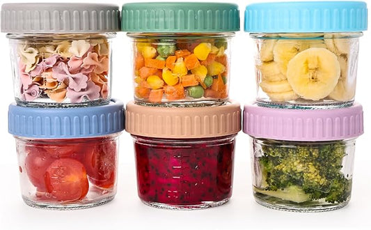 YUNCANG 6-Pack Glass Food Storage Jars 4 Oz Glass Food Canisters with Lid Microwave, Dishwasher & Freezer Safe