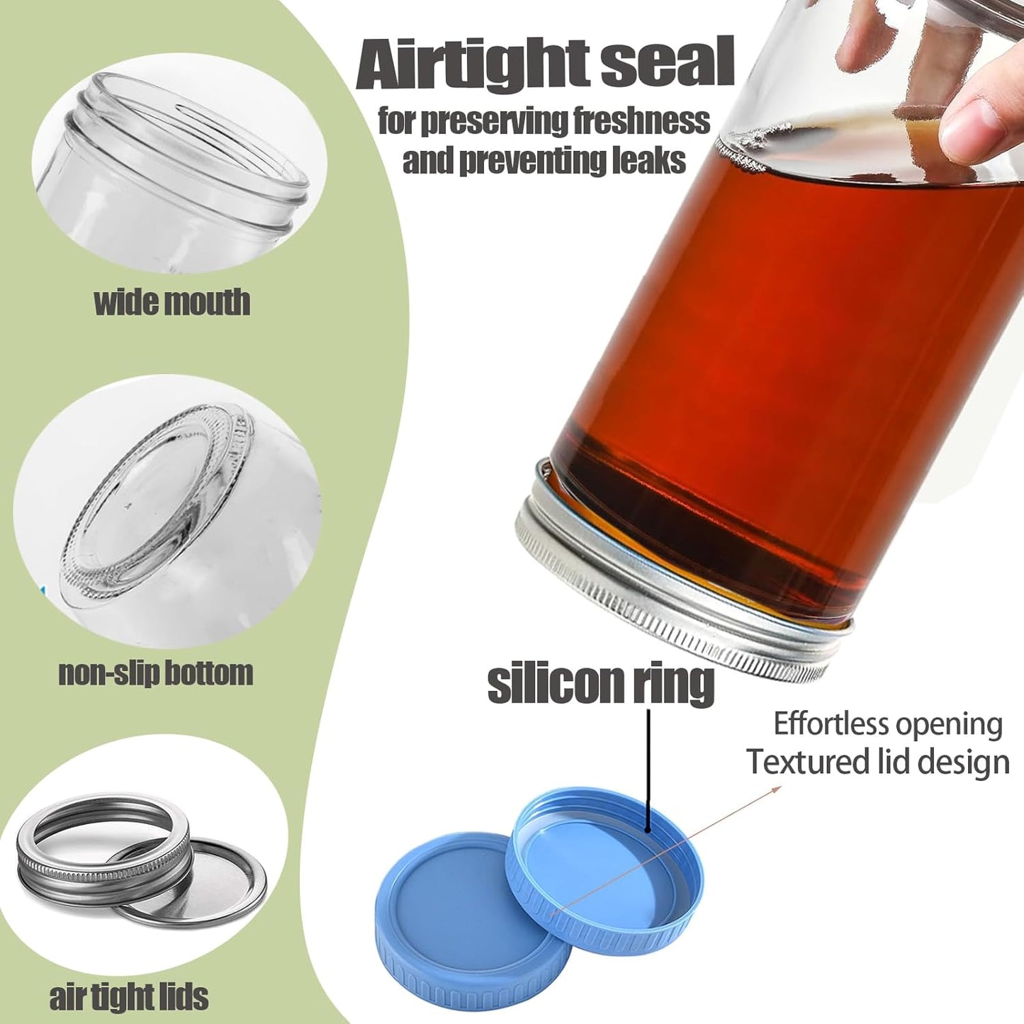 Overnight Oats Containers with Lids 24oz, 6 Pack Wide Mouth Mason Jar, Glass jars with Airtight Lids for Meal Prep, Food Storage Containers for Oats Cereal Yogurt Chia Snacks