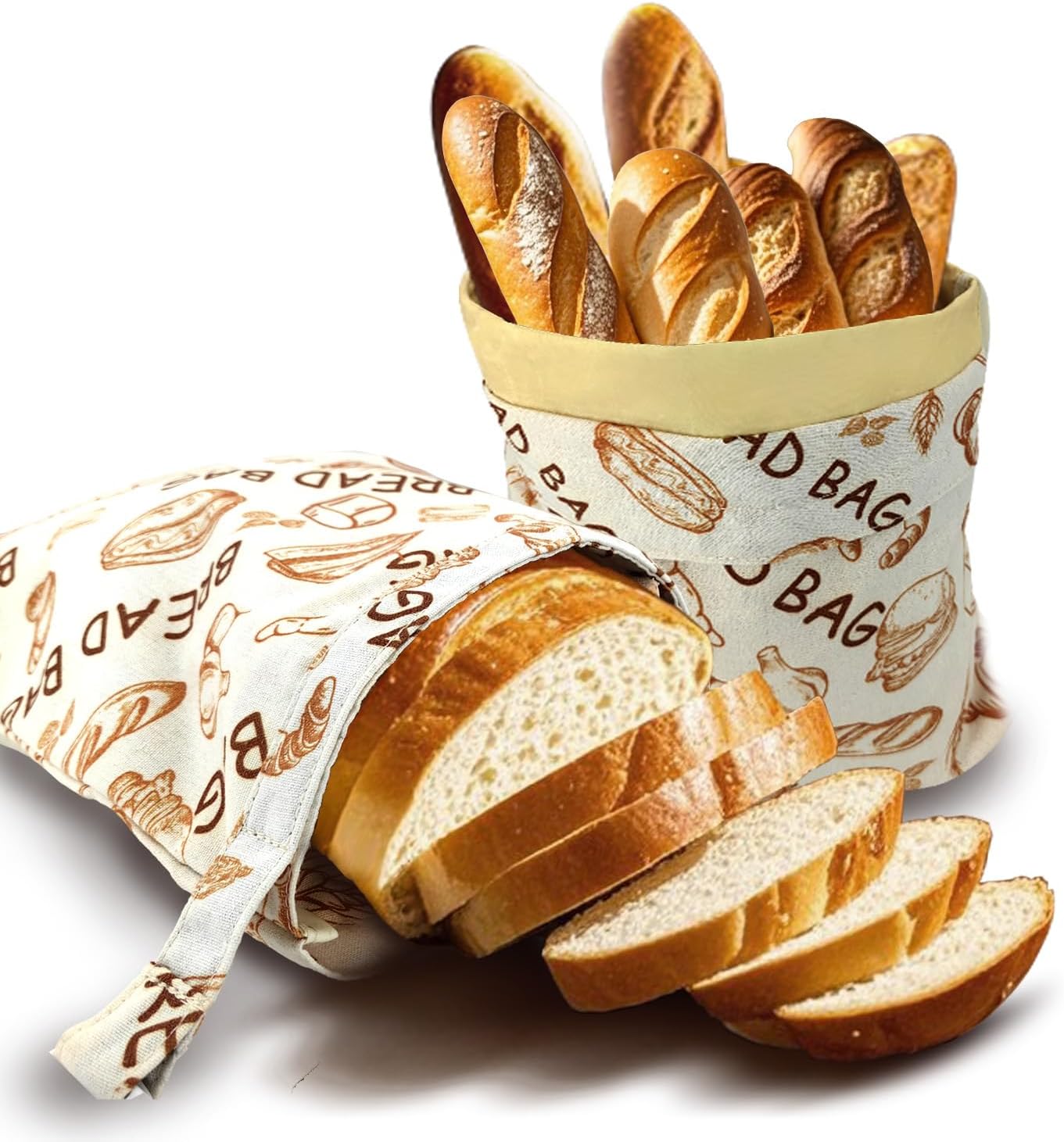 2 Pack Reusable Beeswax Food Wraps Bread Bags for Homemade Breads Loaf, Food Storage Containers, Organic Cotton XL Sourdough Beeswax Bread Bag Supplies Sandwich Wrapper, Sustainable, Fresh Keeping