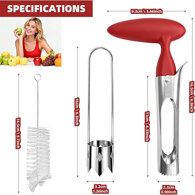 2 Pcs Fruits and vegetables Corer, Stainless Steel Core Remover Tool, Easy Twist Fruits, Suitable for Apples, Pears, Pineapples, Bell Peppers, And Other Tequiring Coring Includes a Cleaning Brush