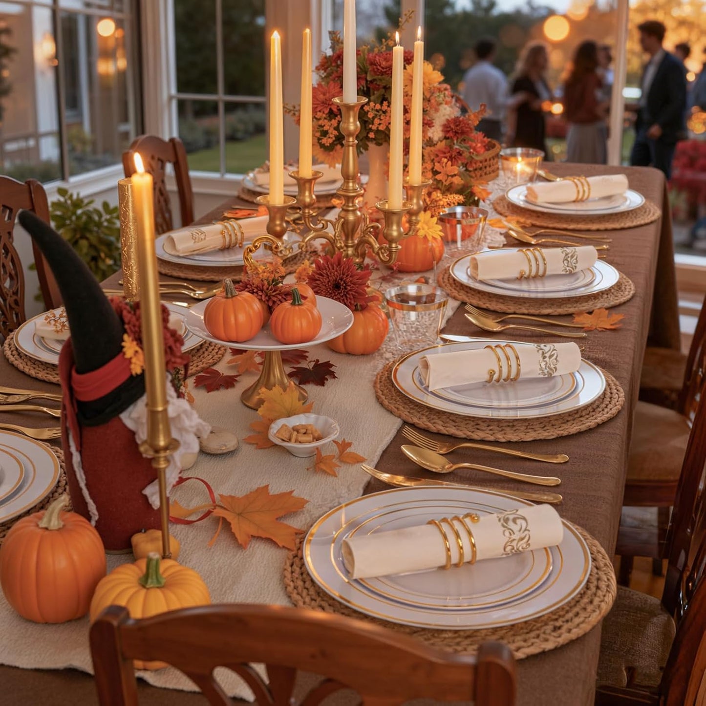 WDF 175PCS White and Gold Plastic Plates - Gold Plates Disposable - 25 Guest Thanksgiving Disposable Dinnerware Sets Include 50 Plate, 25 Cutlery, 25 Napkins and 25 Cups for Party/Thanksgiving/Wedding