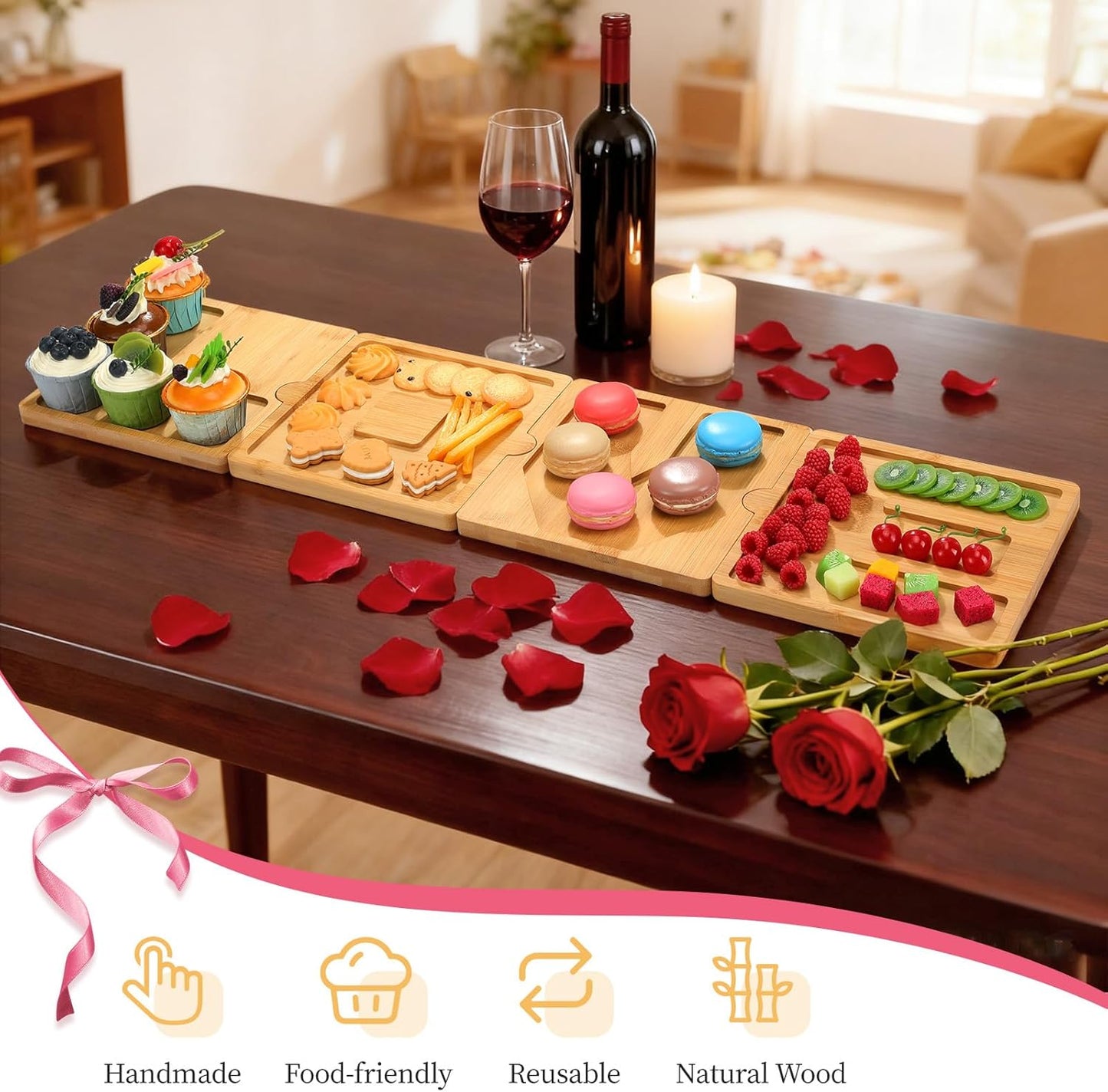 4PCS Charcuterie Letter L O V E Fillable Trays, Letter Trays for Food, Wood Letter Charcuterie Board Candy Tray for Wedding Party, Kitchen Decor