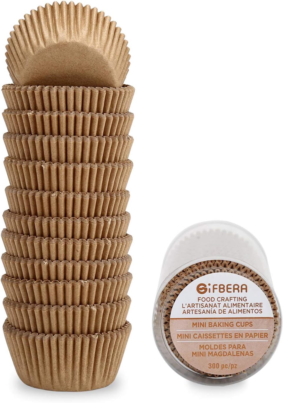 Gifbera Natural Mini Cupcake Liners Odorless Greaseproof Paper Muffin Baking Cups 300-Count, Natural Color