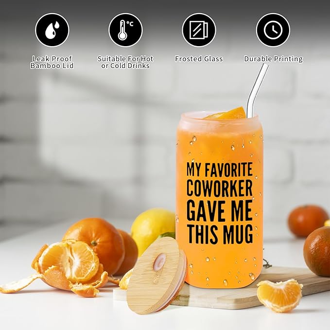 Monogrammed Glass Drinking Cup With Lid Straw Women White Elephant Gifts Adult Christmas Gag Funny Unique Who Have Everything Good Hilarious Cool Co Worker Favorite Besties Leaving Female Teacher