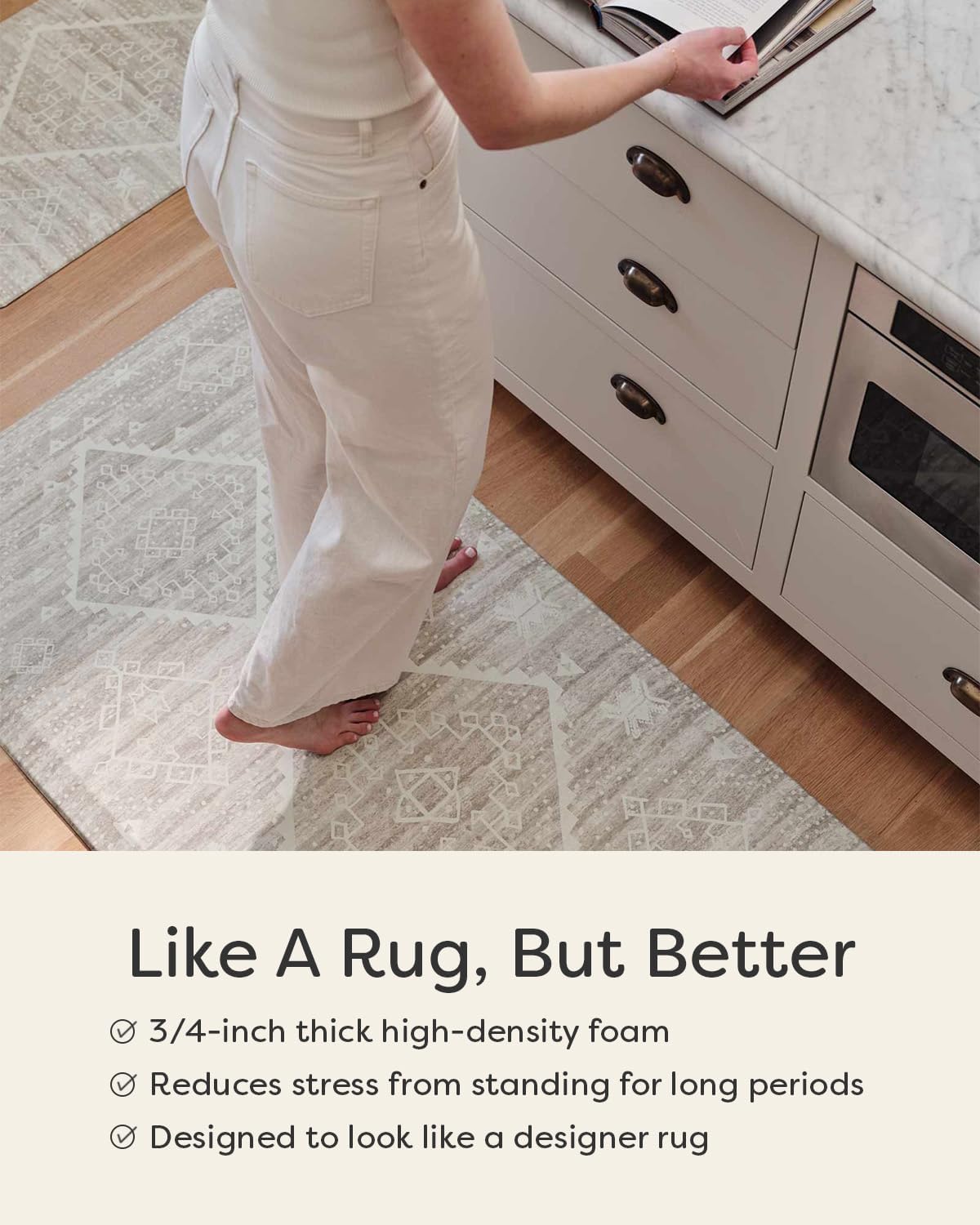 House of Noa Nama Standing Mat – Anti-Fatigue Cushioned Kitchen Mats for Floor | Ergonomic Bounce-Back Foam Kitchen Mats | Anti-Fatigue Mats for Kitchen & Standing | Reese Ash | 30" x 72"