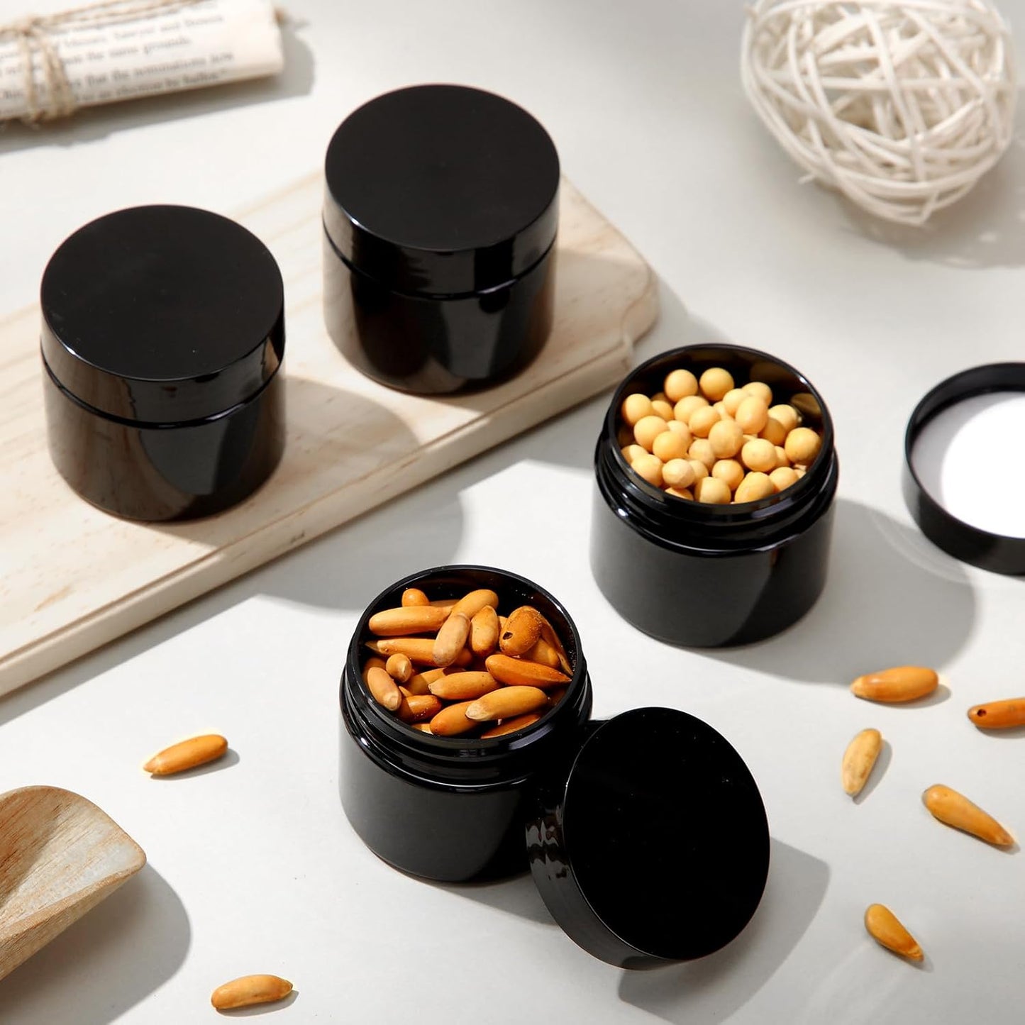 SATINIOR 36 Pieces 2 oz Plastic Jars with Lids Wide Mouth Airtight Reusable Container Acrylic Cosmetic Small Jars for Lotions Ointments Travel Toiletries Creams Make up Storage(Opaque Black)