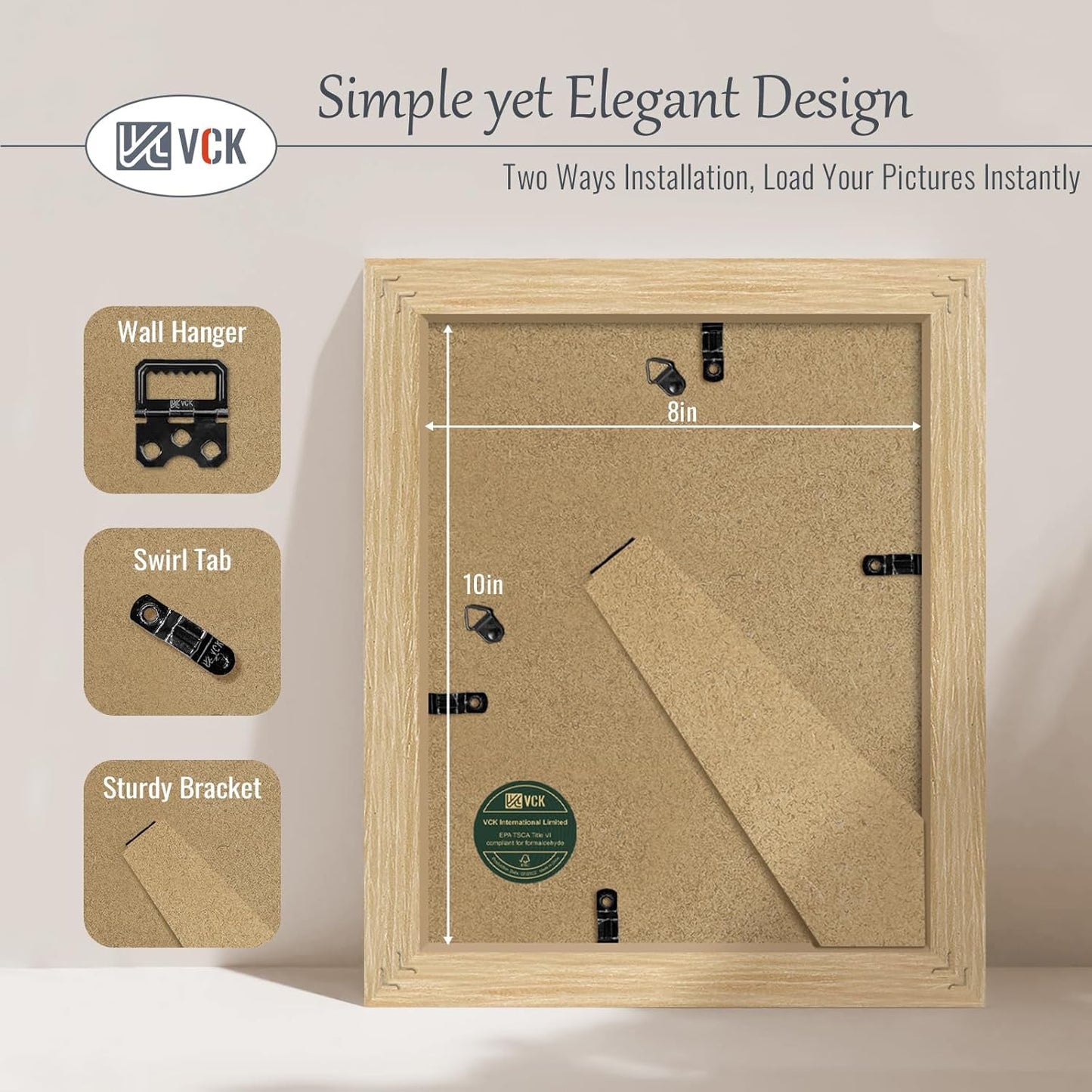 VCK 8x10 Oak Wood Frame for Picture, Natural Solid Wood Photo Frames 5 Pack, Wall Gallery Frame