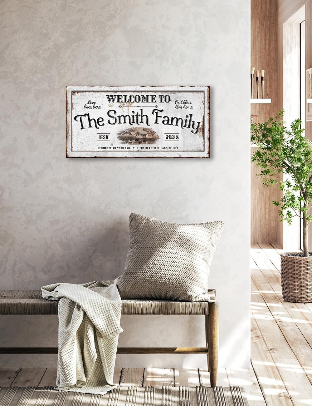 IPIC - Custom Family Welcome Sign, Personalized Canvas Wall Art with House Photo, Name & Date for Home Entryway or Hallway, Rustic Wall Decor Gift, Made in USA