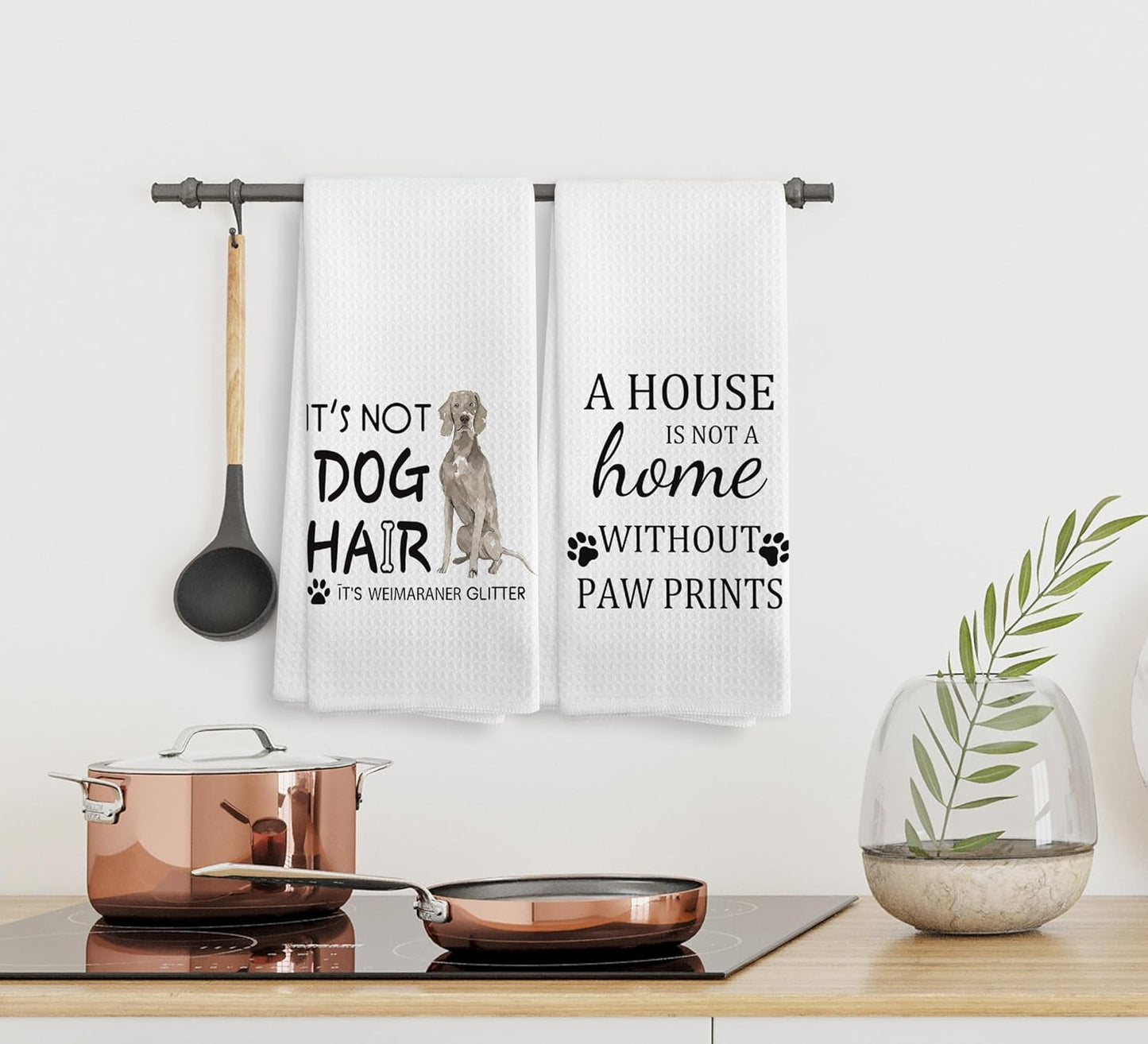 Weimaraner Towel Set - 2 Dog Kitchen Towels & Dishcloths, 1624 Inches