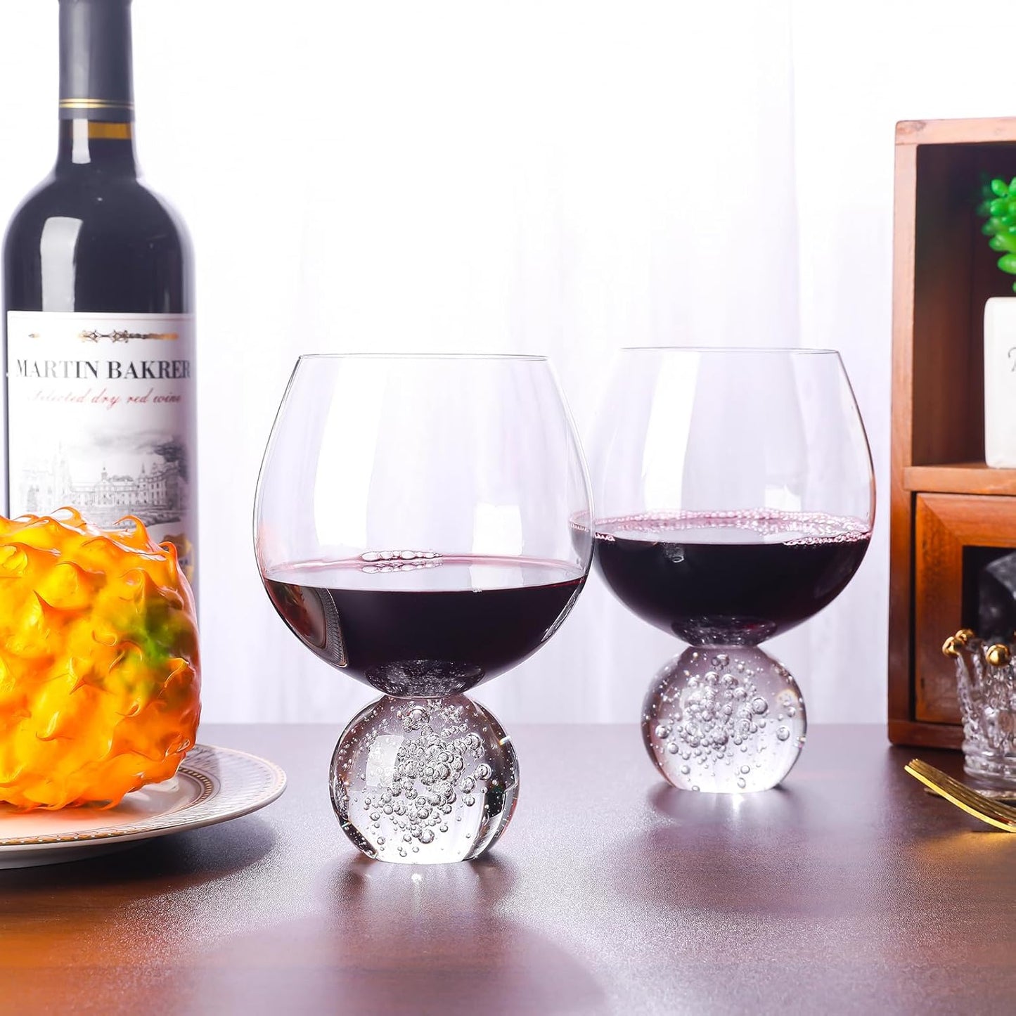 Crystal Wine Glasses Set of 2, 20oz Premium Lead-free Juice Glass with Crystal Ball Base, Red Wine Glasses Set of 2, for Daily Use, Party, Home Bar, Wedding, Shower, Birthday, Christmas Gift