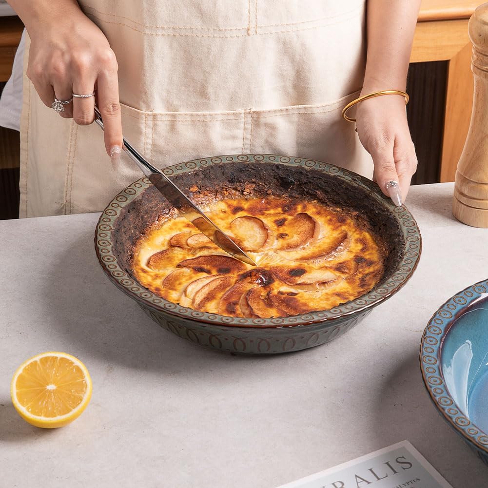 Sweejar Ceramic Pie Pan for Baking,Round Baking Dish Pan for Dinner 10 Inches, Pie Dish Non-Stick Pie Plate for Quiche, Tart, Cake, Pumpkin Pie, Pot Pies(Gray)