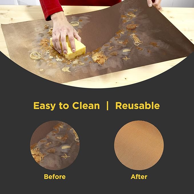 Copper Grill & Baking Mats Set of 2 - Non Stick Barbecue Grilling Mats - In Storage Case. Reusable - Easy to Clean & Dishwasher Safe Barbecue Grilling Mat with Heat Resistance up to 500°F by O-Yaki