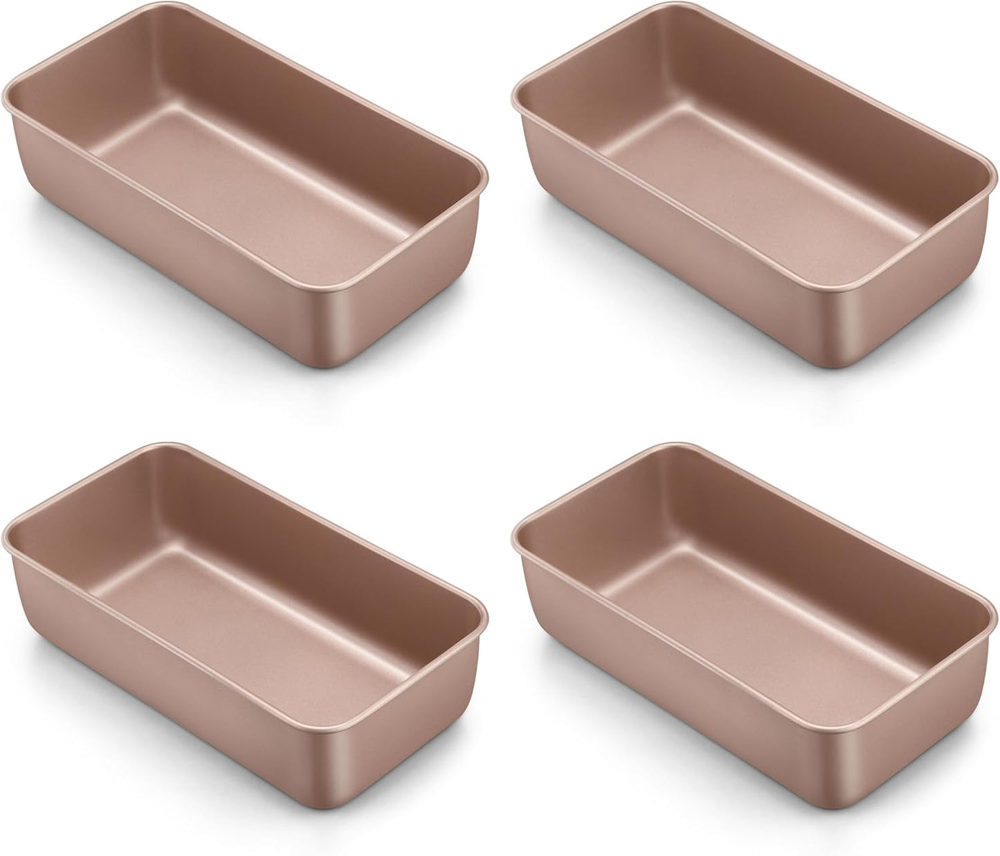 LIANYU 4 Pack Loaf Pans for Baking Bread 9x5In, Stainless Steel Meatloaf Baking Loaf Tins, Heavy Duty Metal Bakeware for Bread Cake Brownies, Non Stick & Easy Release, Rose Gold
