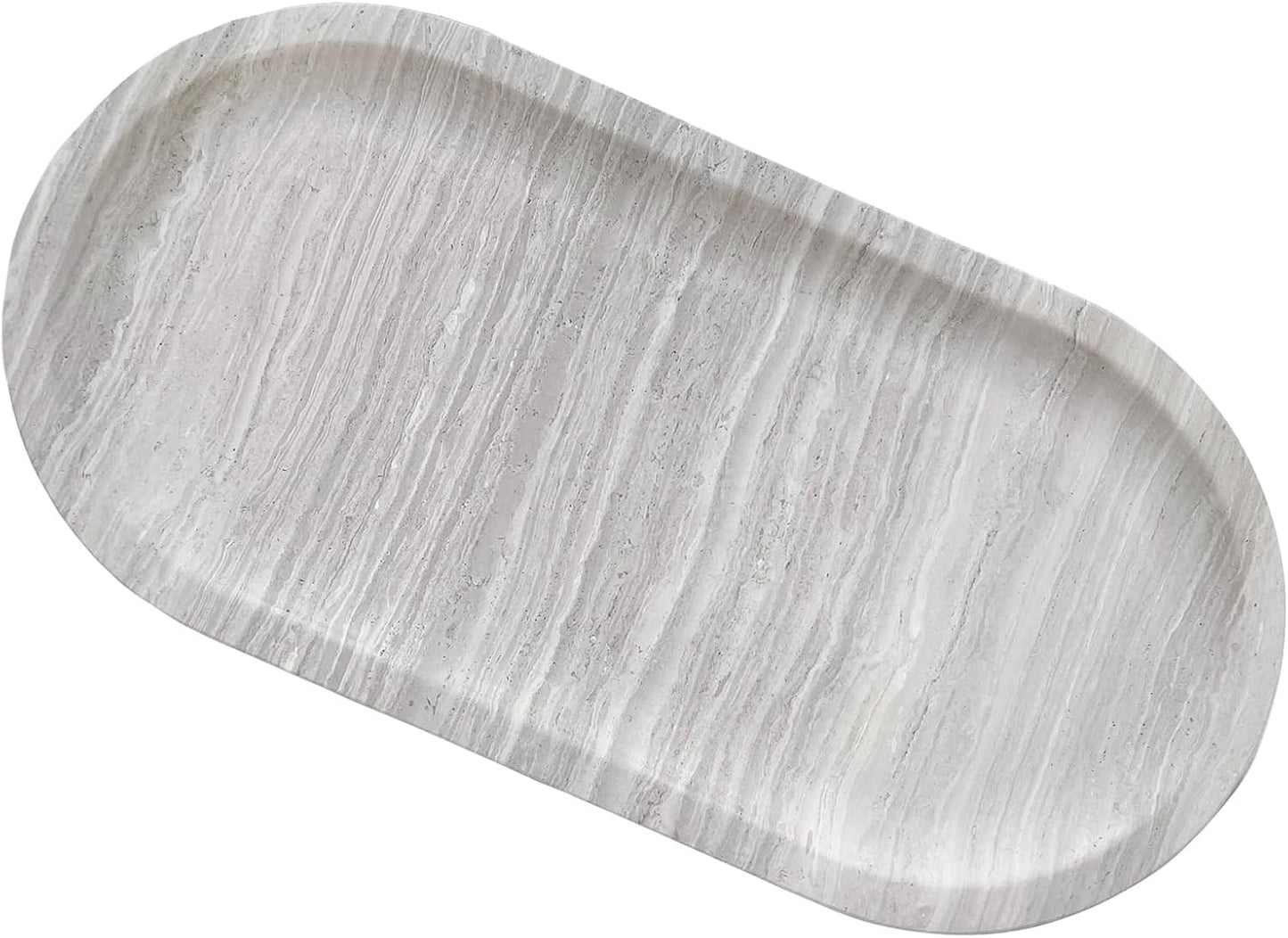 Natural Marble Tray, Stone Vanity Tray for Bathroom & Kitchen Countertop - Organizer for Perfume, Jewelry, Cosmetics 12x6 Inch,Gray Wood Grain