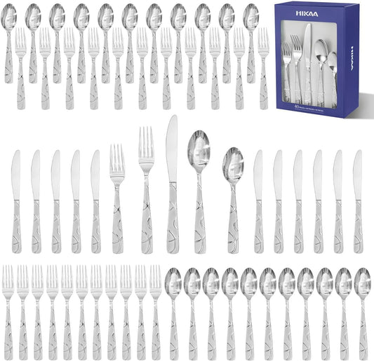 HIKAA Gift Wrap Silverware Set Stainless Steel Flatware Set for Gift, Cutlery Set for Present (60, Flower)