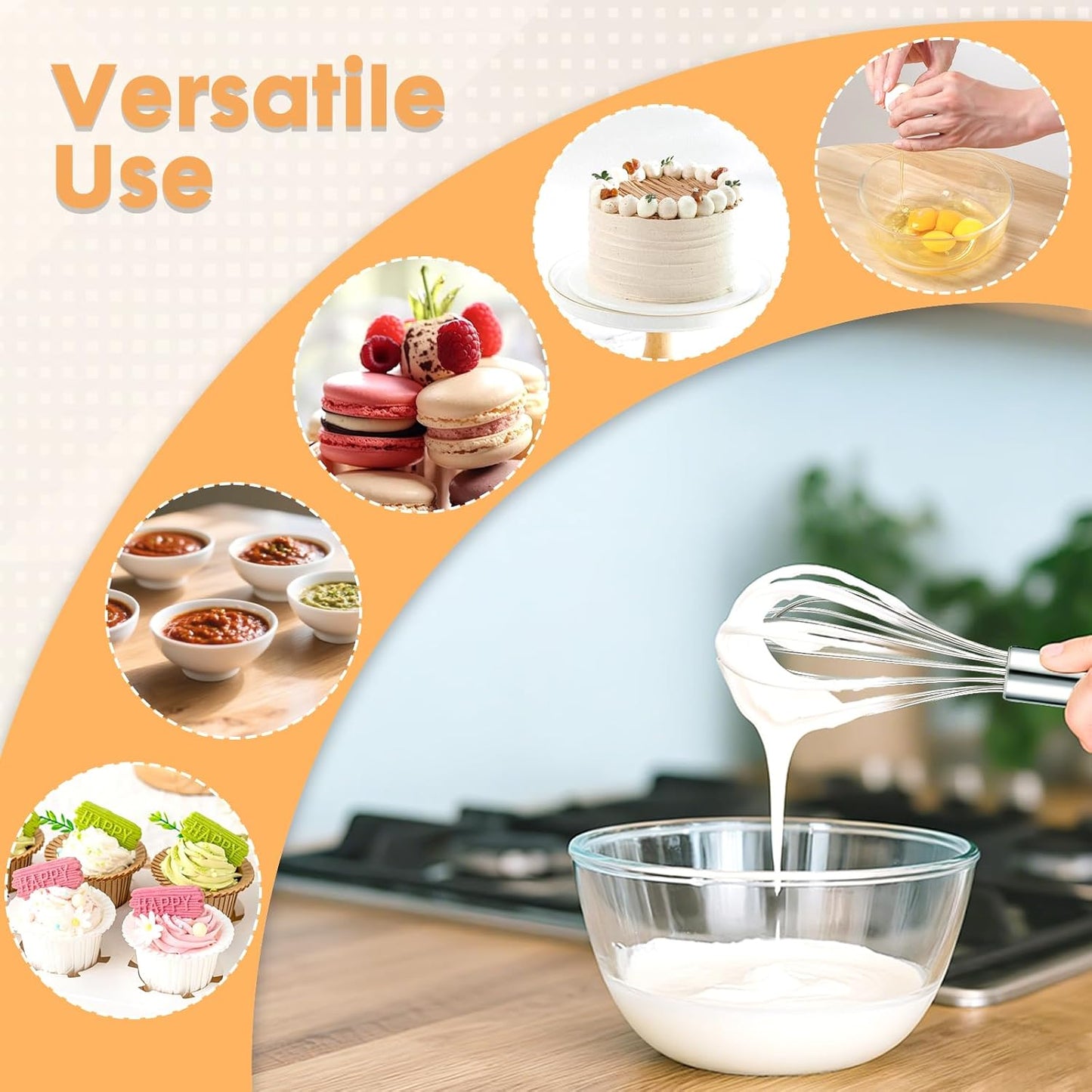 Metal Whisks for Cooking Stainless Steel Whisk Set 3 Pack Wisking Tool Balloon Wisk 8" 10" 12" Wire Whisk for Baking, Whisking, Mixing, Blending