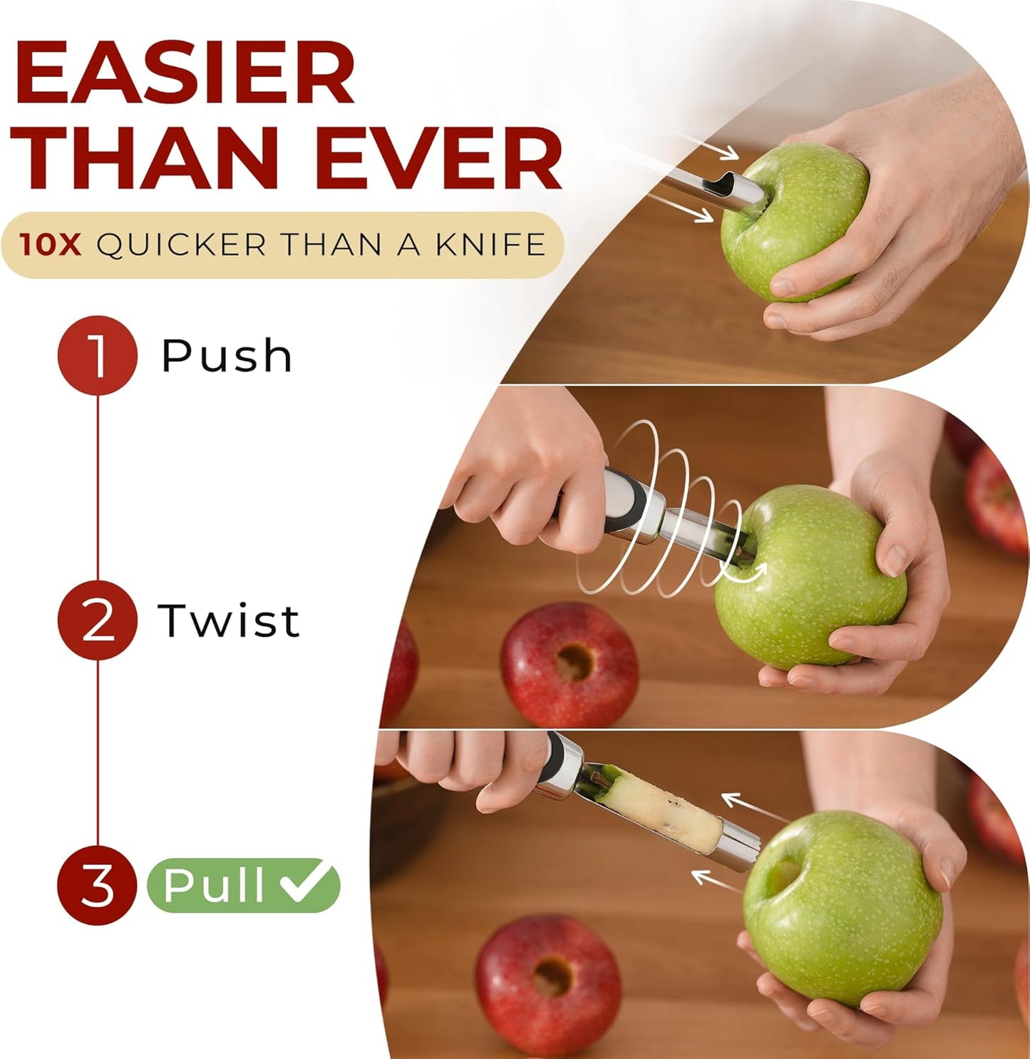 Orblue Premium Apple Corer Tool - Durable Stainless Steel Fruit Core Extractor Tool - Apple Corer Remover, White