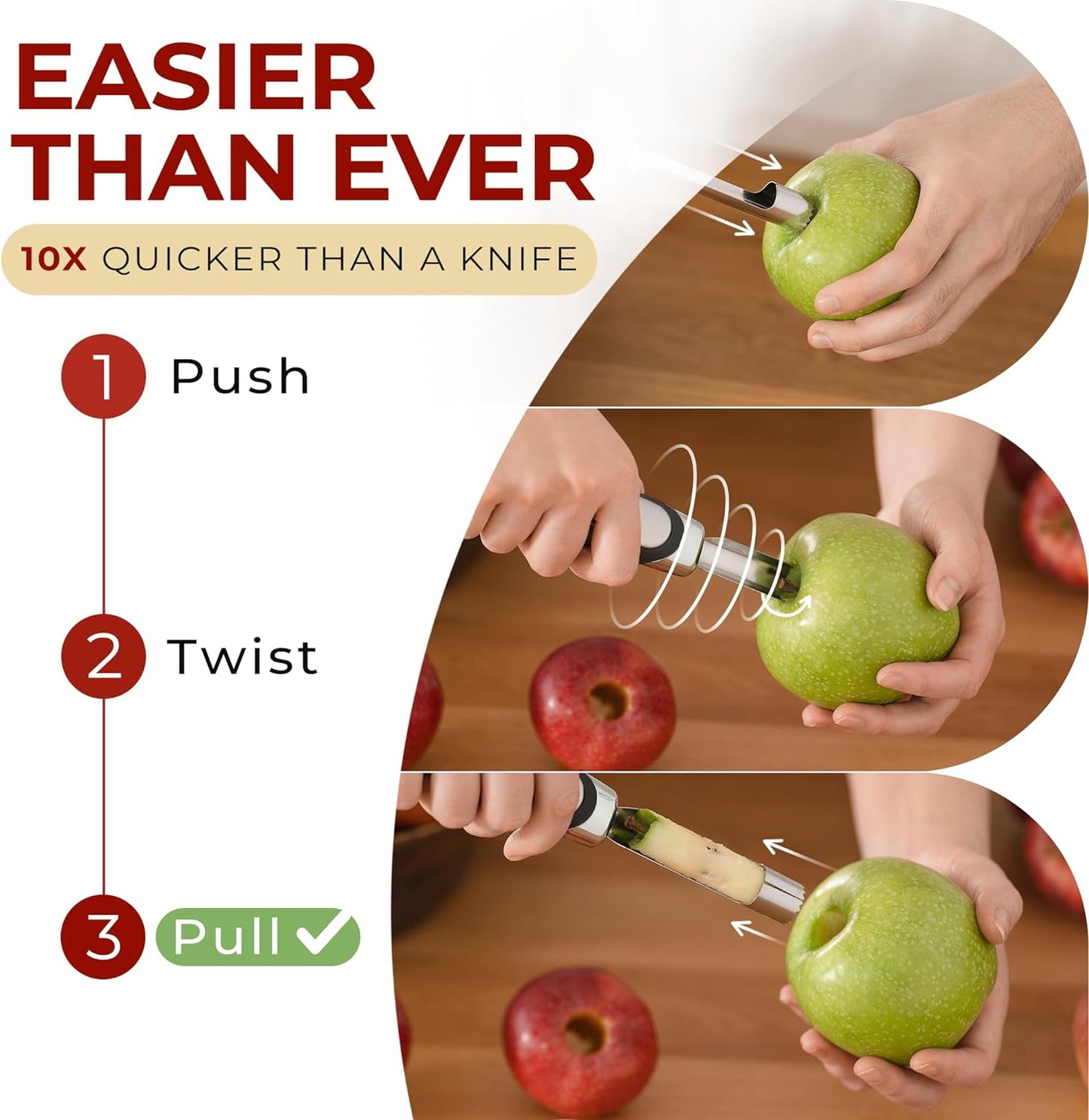 Orblue Premium Apple Corer Tool - Durable Stainless Steel Fruit Core Extractor Tool - Apple Corer Remover, Gray