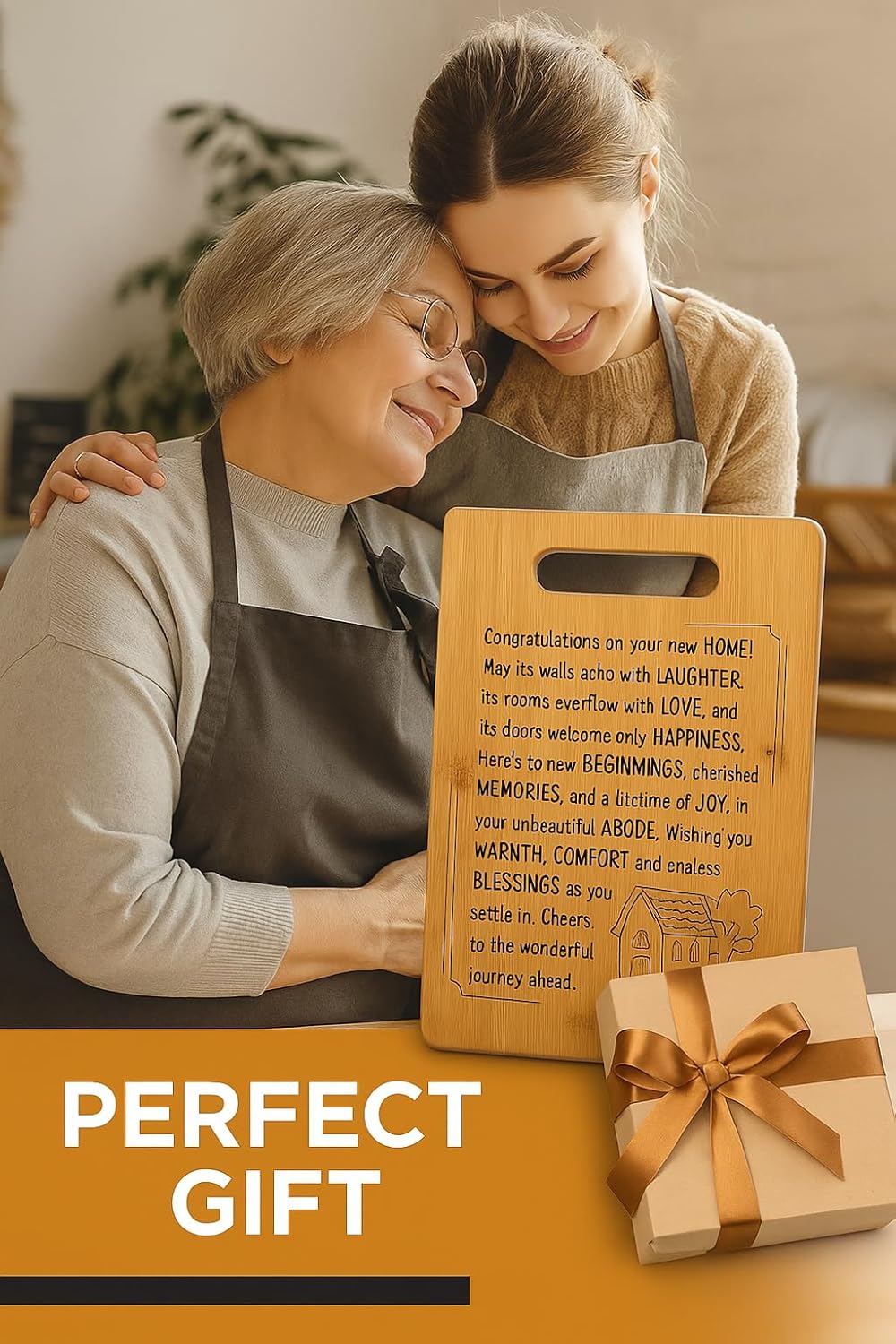 Housewarming Gifts for New Home - Bamboo Cutting Board with Engraved Message - New Home Essentials for Homeowners, Couples, Friends, or Family - Decorative Kitchen Gift Board, 12" x 8"
