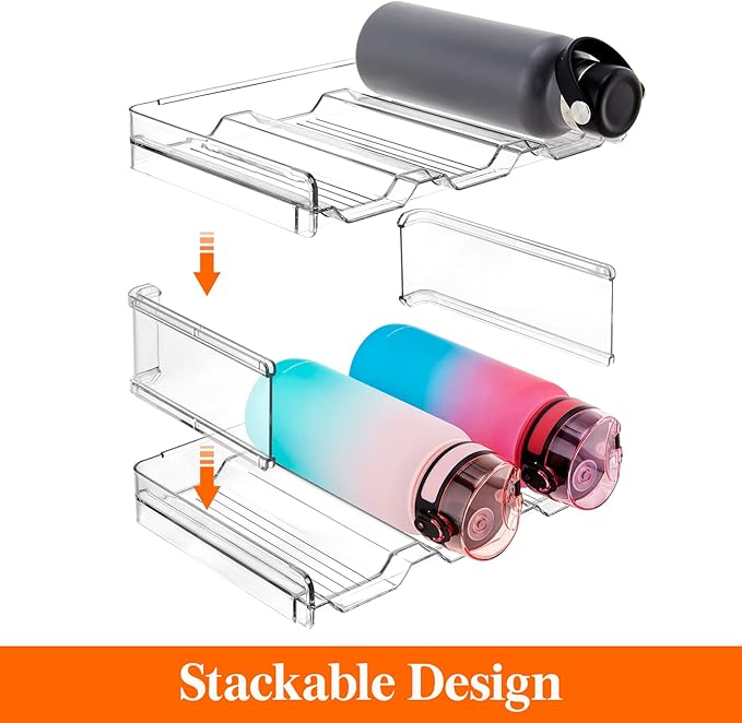 Lifewit Stackable Water Bottle Organizer for Cabinet, Water Bottle Holder, Kitchen Pantry Organization and Storage, Plastic Fridge Wine Racks, Tumbler Travel Mug Cup Holder, 3Pack, Hold 9 Bottles