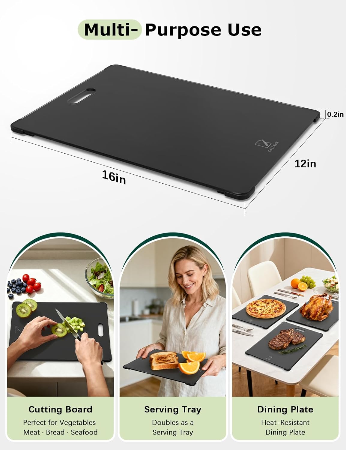 Tempered Glass Cutting Board Set, Large 16"x12" Glass Cutting Board for Kitchen with 4 Non-Slip Feet, Heat & Shatter Resistant Glass Cutting Board Dishwasher Safe, Perfect Kitchen Gift & Decor-Black